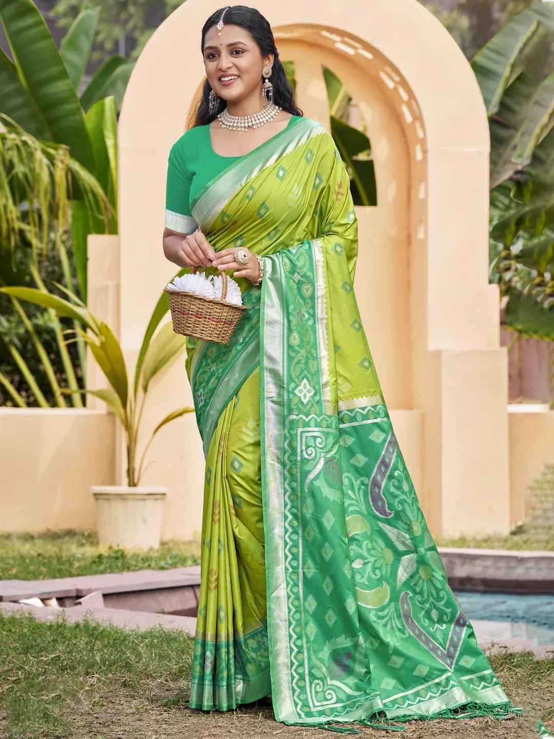 Light Green Pochampalli Silk Brocade Saree | EZB SI04 SUPOC8002