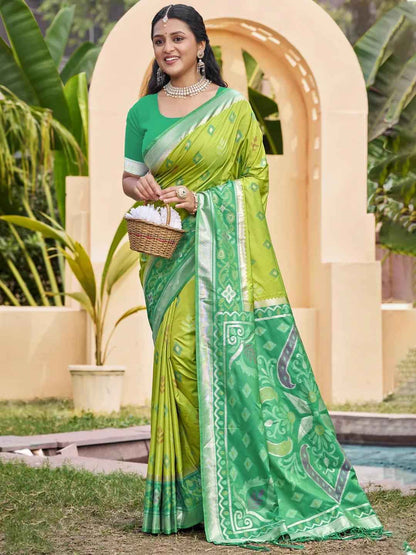 Light Green Pochampalli Silk Brocade Saree | EZB SI04 SUPOC8002