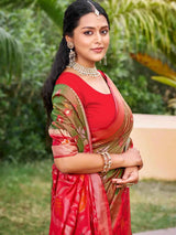 Mehndi Pochampalli Silk Brocade Saree | EZB SI04 SUPOC8003