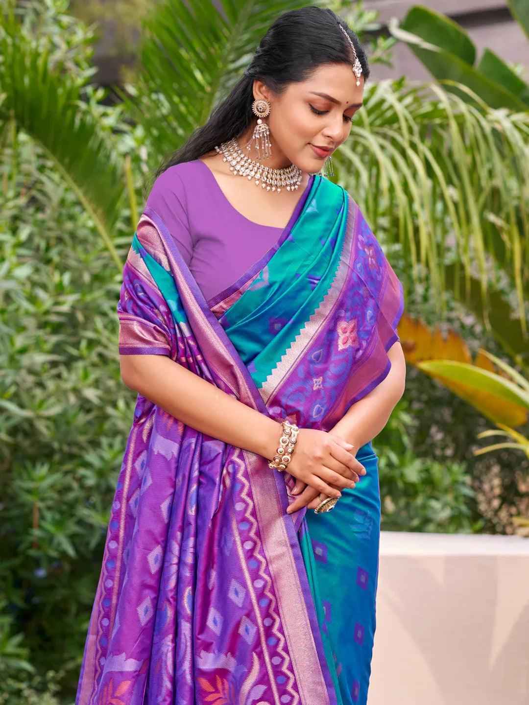 Rama Blue Pochampalli Silk Brocade Saree | EZB SI04 SUPOC8004