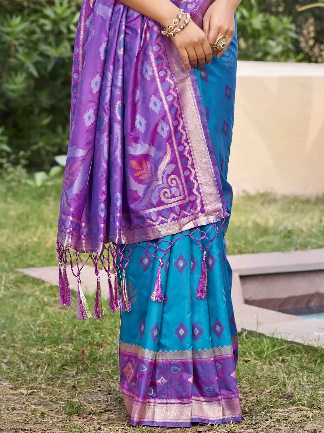 Rama Blue Pochampalli Silk Brocade Saree | EZB SI04 SUPOC8004