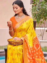 Yellow Pochampalli Silk Brocade Saree | EZB SI04 SUPOC8005