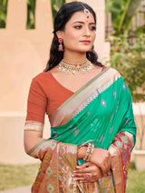 Rama Green Pochampalli Silk Brocade Saree | EZB SI04 SUPOC8006