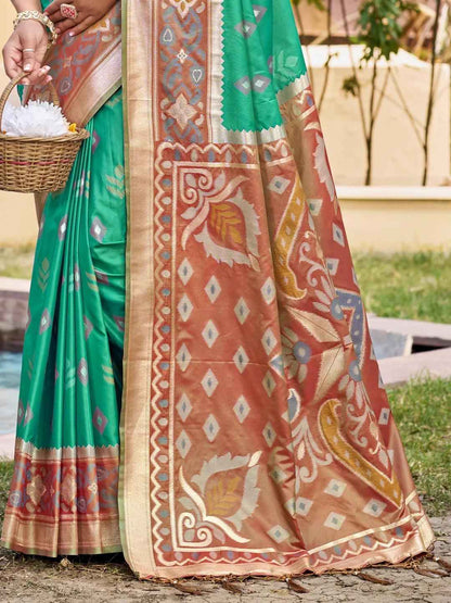 Rama Green Pochampalli Silk Brocade Saree | EZB SI04 SUPOC8006