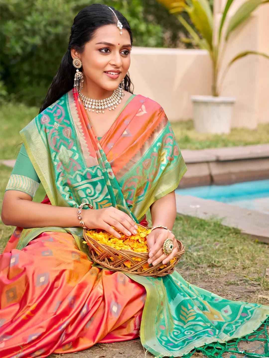 Mustard Pochampalli Silk Brocade Saree | EZB SI04 SUPOC8007