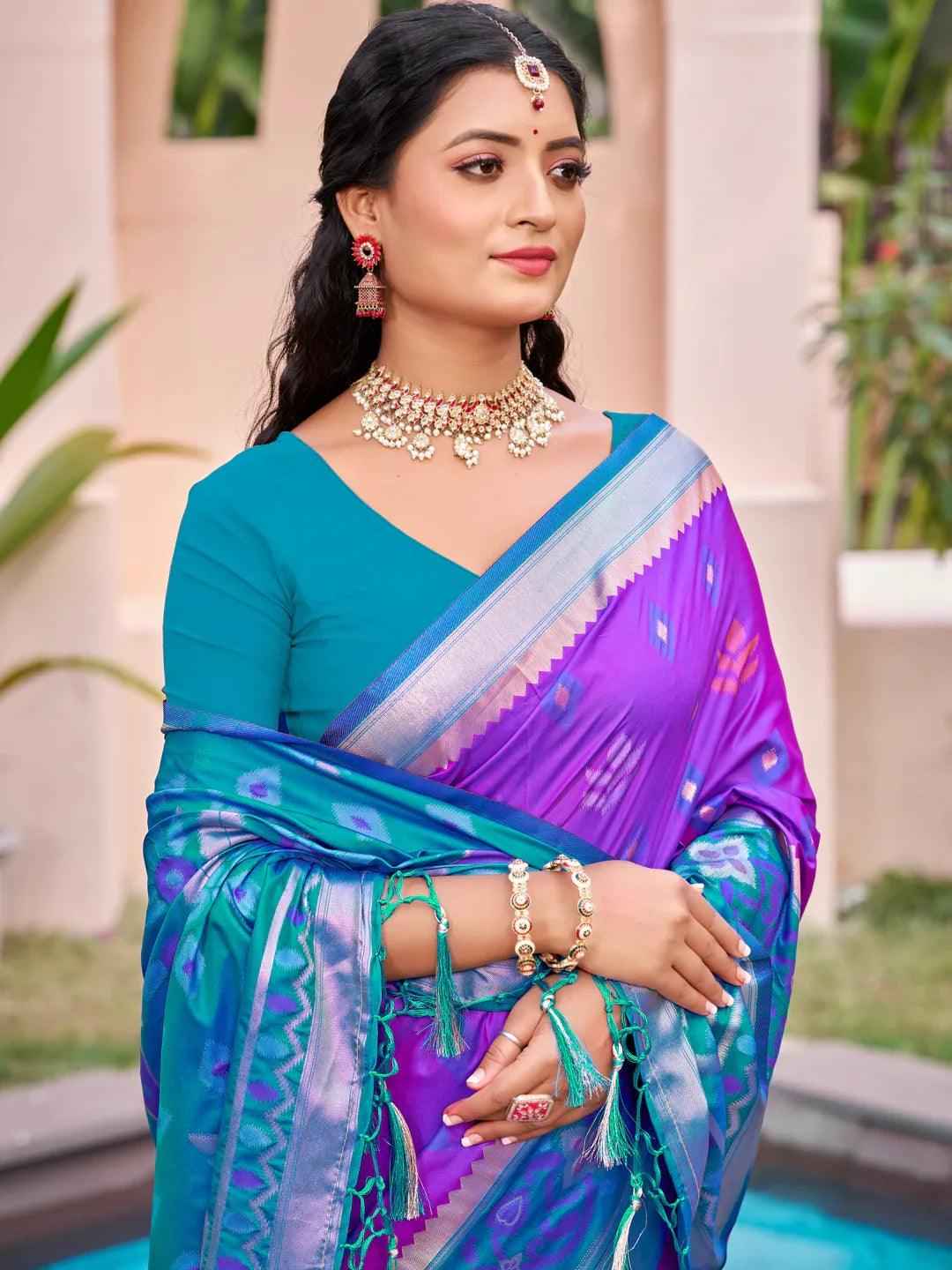 Purple Pochampalli Silk Brocade Saree | EZB SI04 SUPOC8008