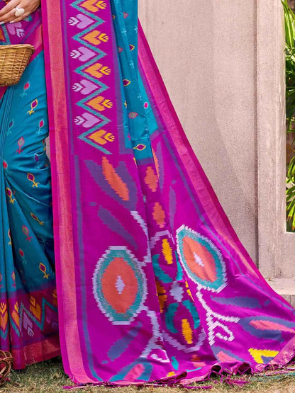 Sea Green Pochampalli Silk Brocade Saree | EZB SI04 SUPOC9001
