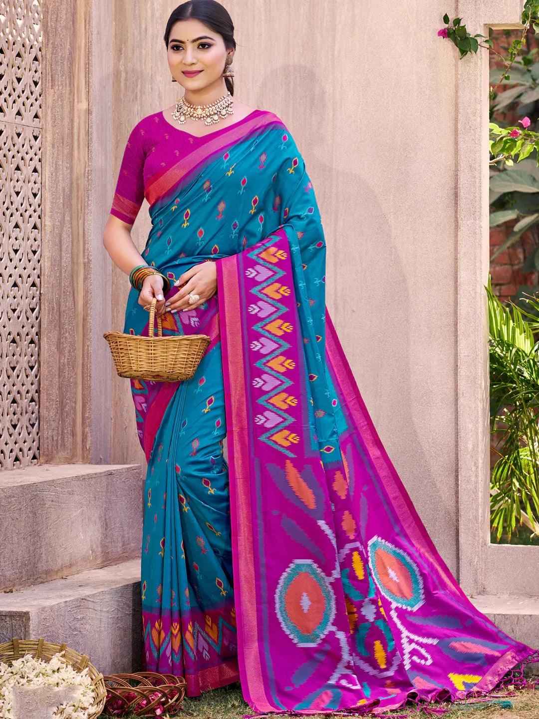 Sea Green Pochampalli Silk Brocade Saree | EZB SI04 SUPOC9001