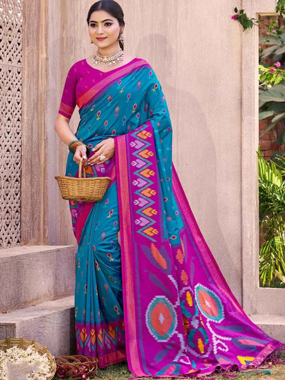 Sea Green Pochampalli Silk Brocade Saree | EZB SI04 SUPOC9001