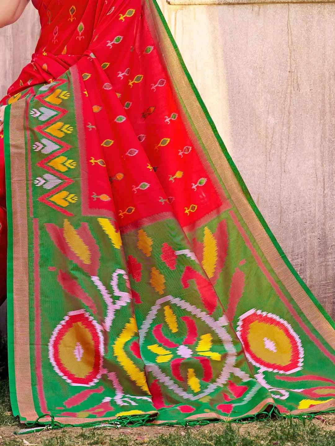 Red Pochampalli Silk Brocade Saree | EZB SI04 SUPOC9002