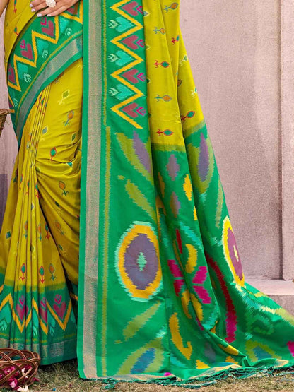 Light Green Pochampalli Silk Brocade Saree | EZB SI04 SUPOC9003