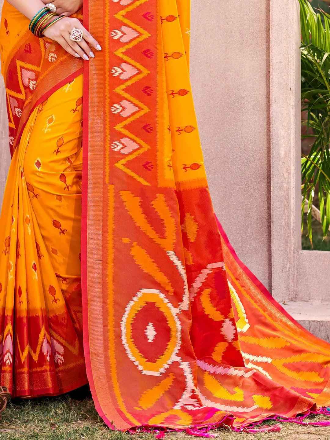Yellow Pochampalli Silk Brocade Saree | EZB SI04 SUPOC9004