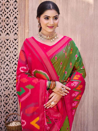 Mehandi Pochampalli Silk Brocade Saree | EZB SI04 SUPOC9005
