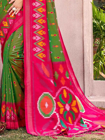 Mehandi Pochampalli Silk Brocade Saree | EZB SI04 SUPOC9005