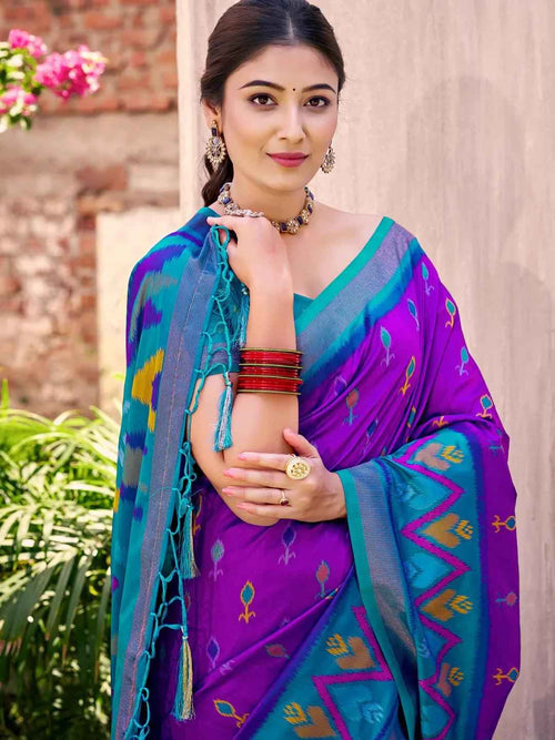 Purple Pochampalli Silk Brocade Saree | EZB SI04 SUPOC9006