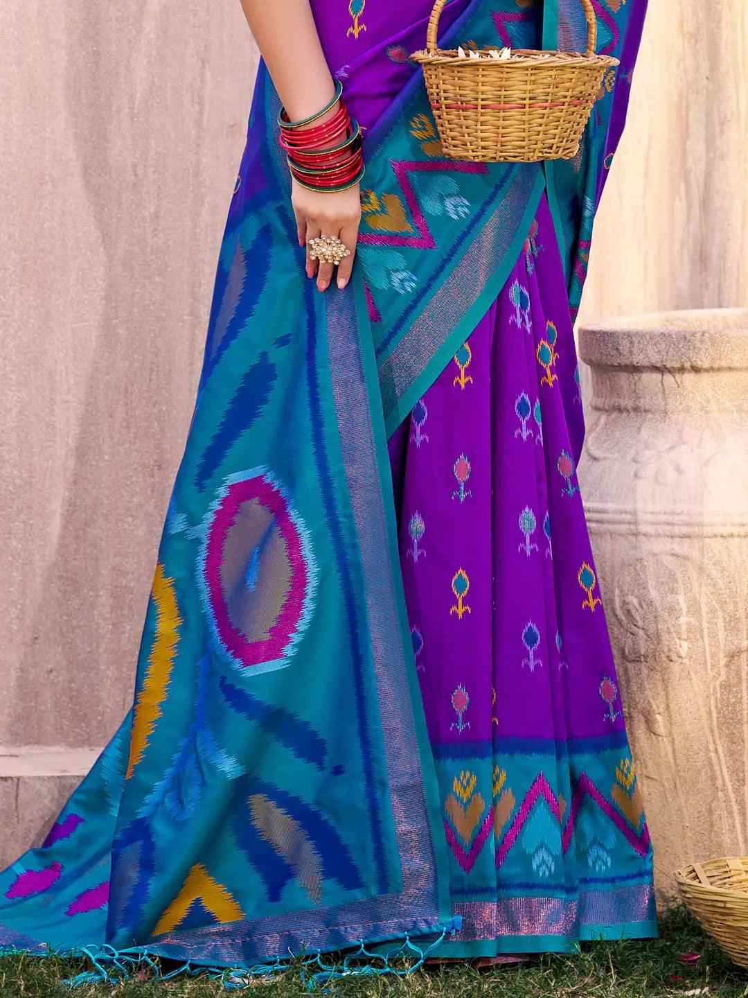 Purple Pochampalli Silk Brocade Saree | EZB SI04 SUPOC9006