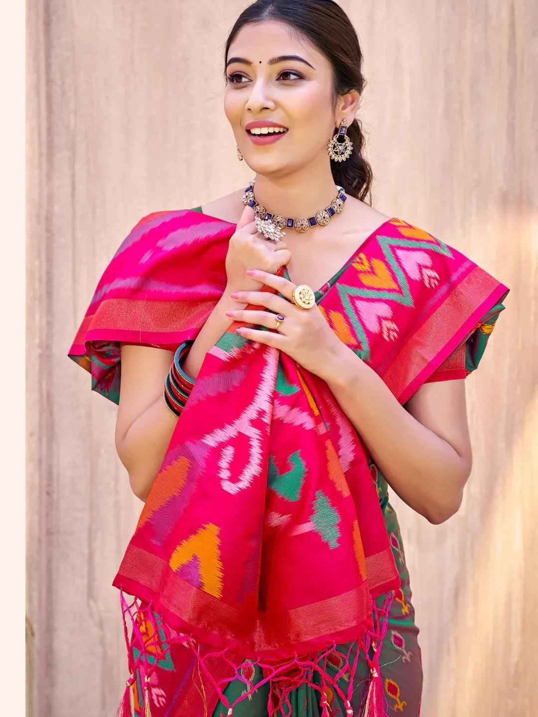 Grey Pochampalli Silk Brocade Saree | EZB SI04 SUPOC9007