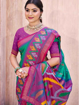 Rama Green Pochampalli Silk Brocade Saree | EZB SI04 SUPOC9008