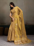 Tissue Silk Beige Brocade Saree With Blouse Piece