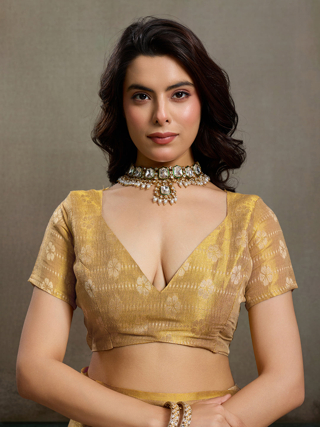 Tissue Silk Beige Brocade Saree With Blouse Piece