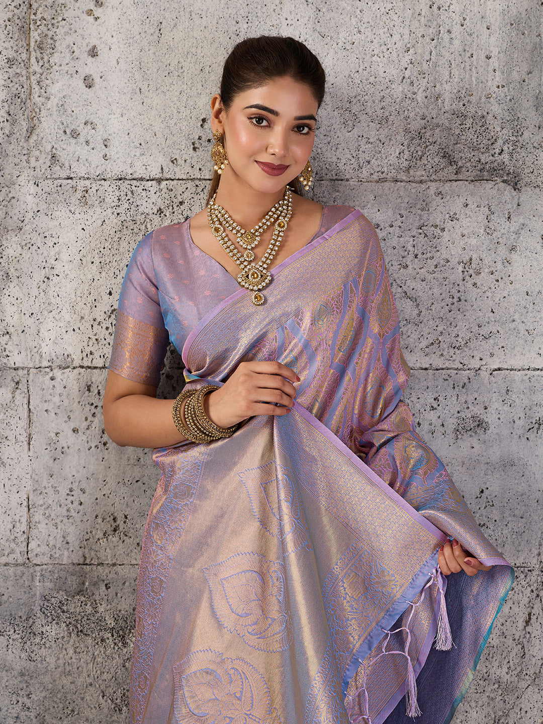 Lavender Kanjivaram Silk Blend Brocade Saree | EZB SI04 SUPRS1002
