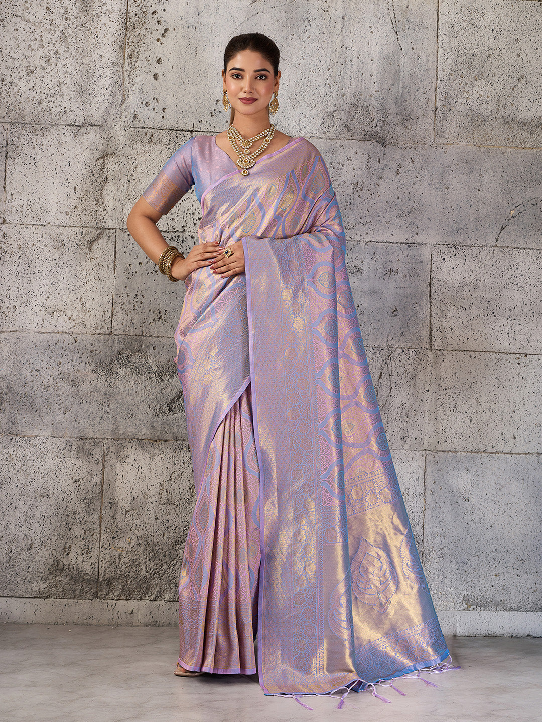 Lavender Kanjivaram Silk Blend Brocade Saree | EZB SI04 SUPRS1002