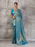 Teal Kanjivaram Silk Blend Brocade Saree | EZB SI04 SUPRS1003