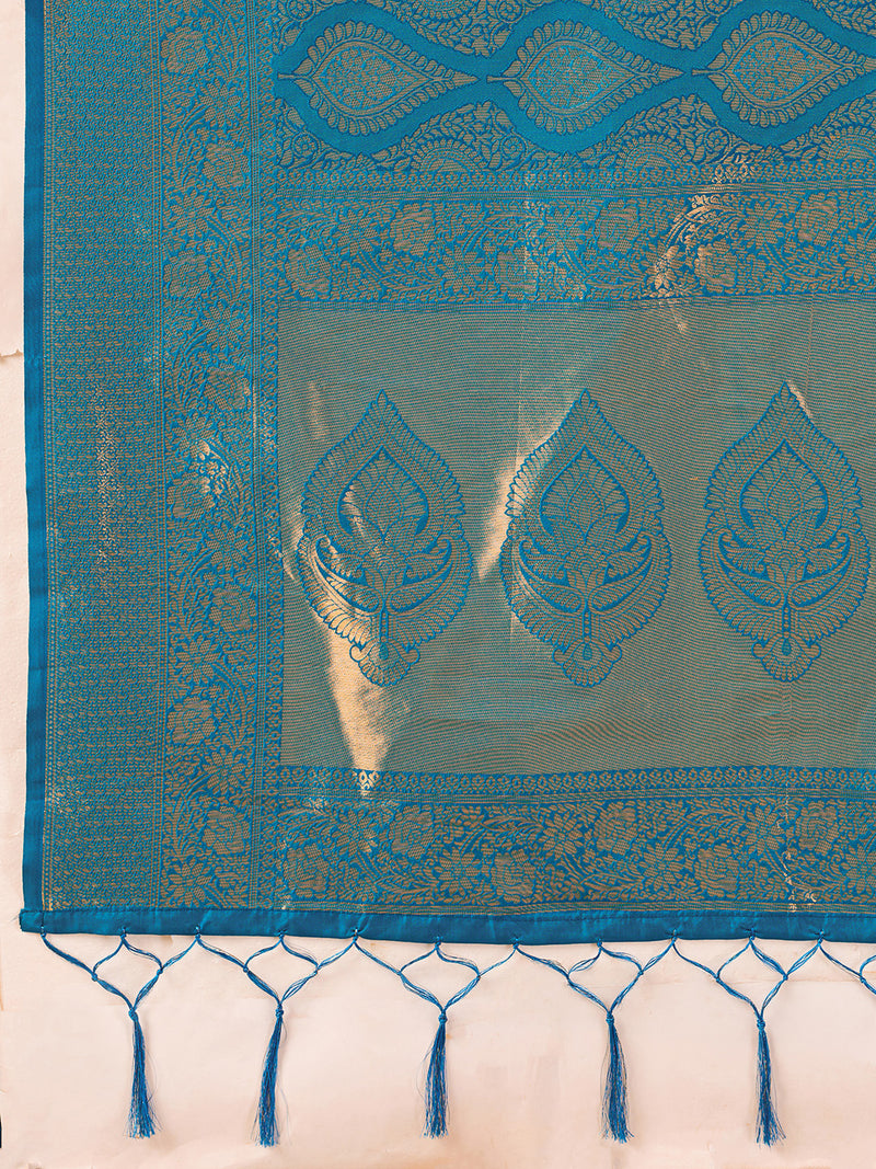 Teal Kanjivaram Silk Blend Brocade Saree | EZB SI04 SUPRS1003