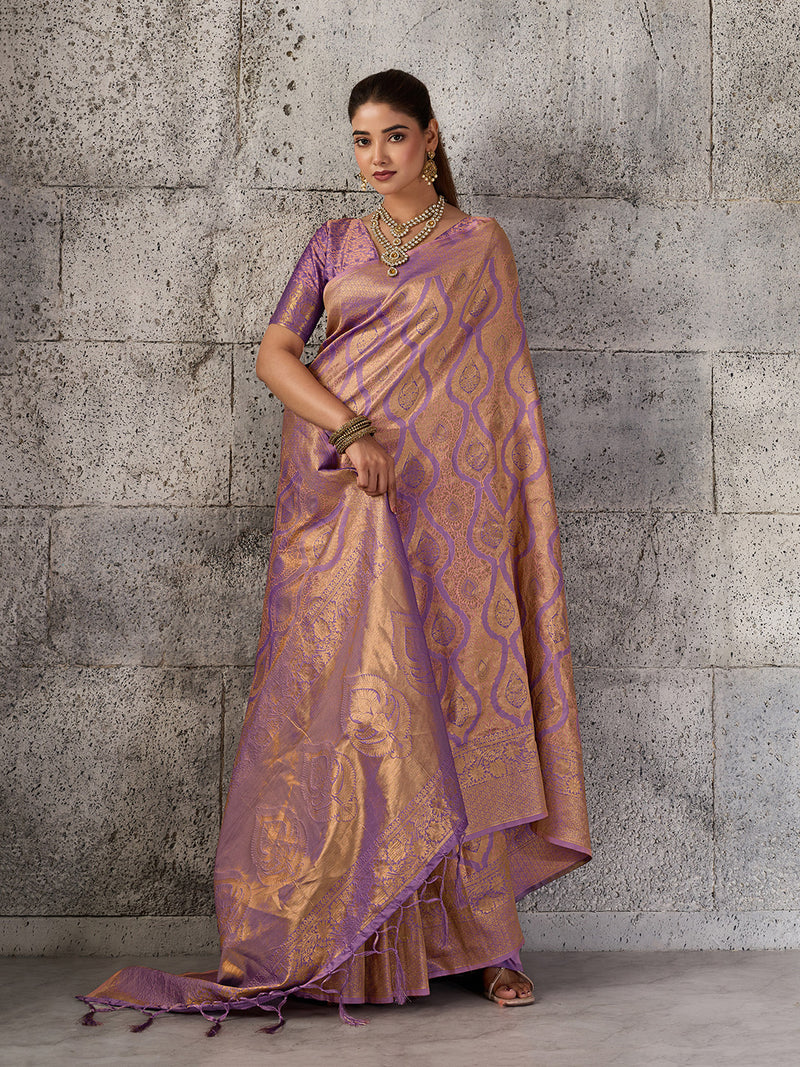 Purple Kanjivaram Silk Blend Brocade Saree | EZB SI04 SUPRS1004