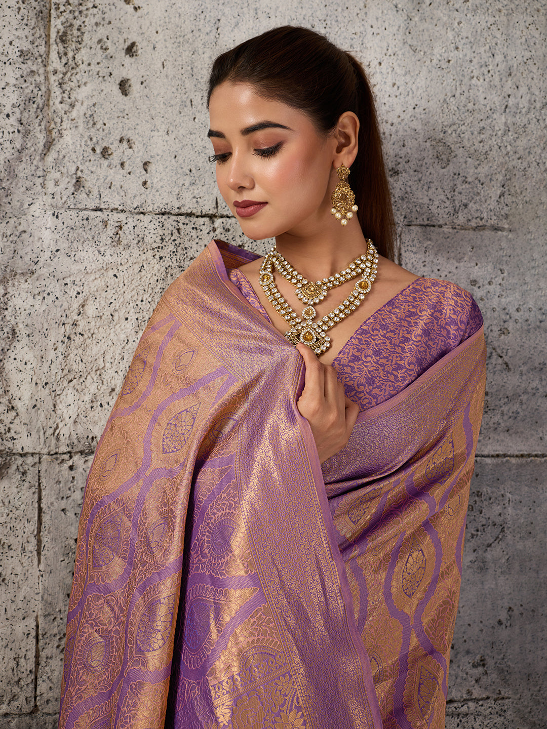 Purple Kanjivaram Silk Blend Brocade Saree | EZB SI04 SUPRS1004