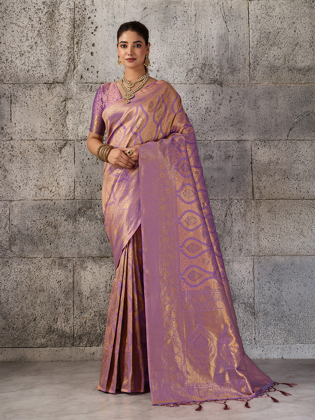 Purple Kanjivaram Silk Blend Brocade Saree | EZB SI04 SUPRS1004