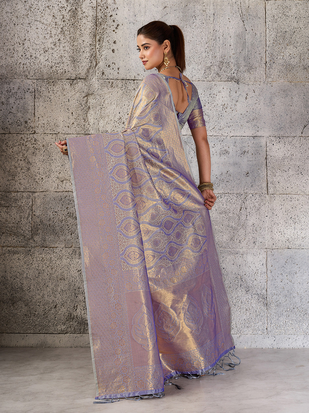 Grey Kanjivaram Silk Blend Brocade Saree | EZB SI04 SUPRS1005
