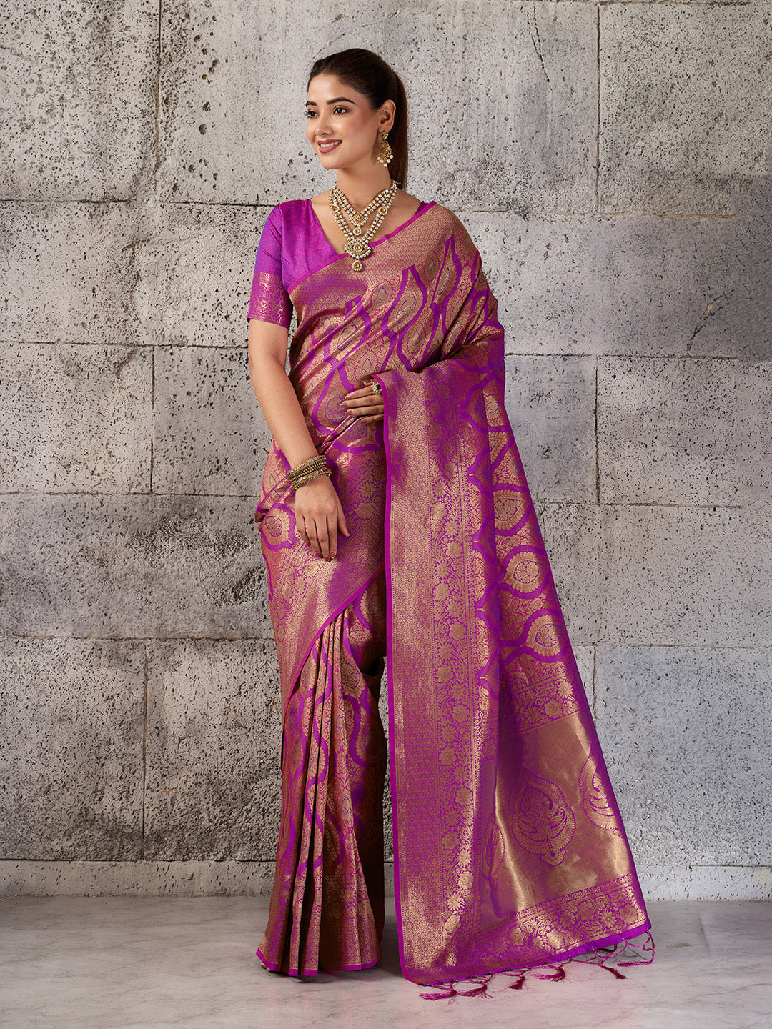 Magenta Kanjivaram Silk Blend Brocade Saree | EZB SI04 SUPRS1006