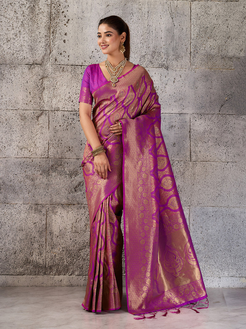 Magenta Kanjivaram Silk Blend Brocade Saree | EZB SI04 SUPRS1006