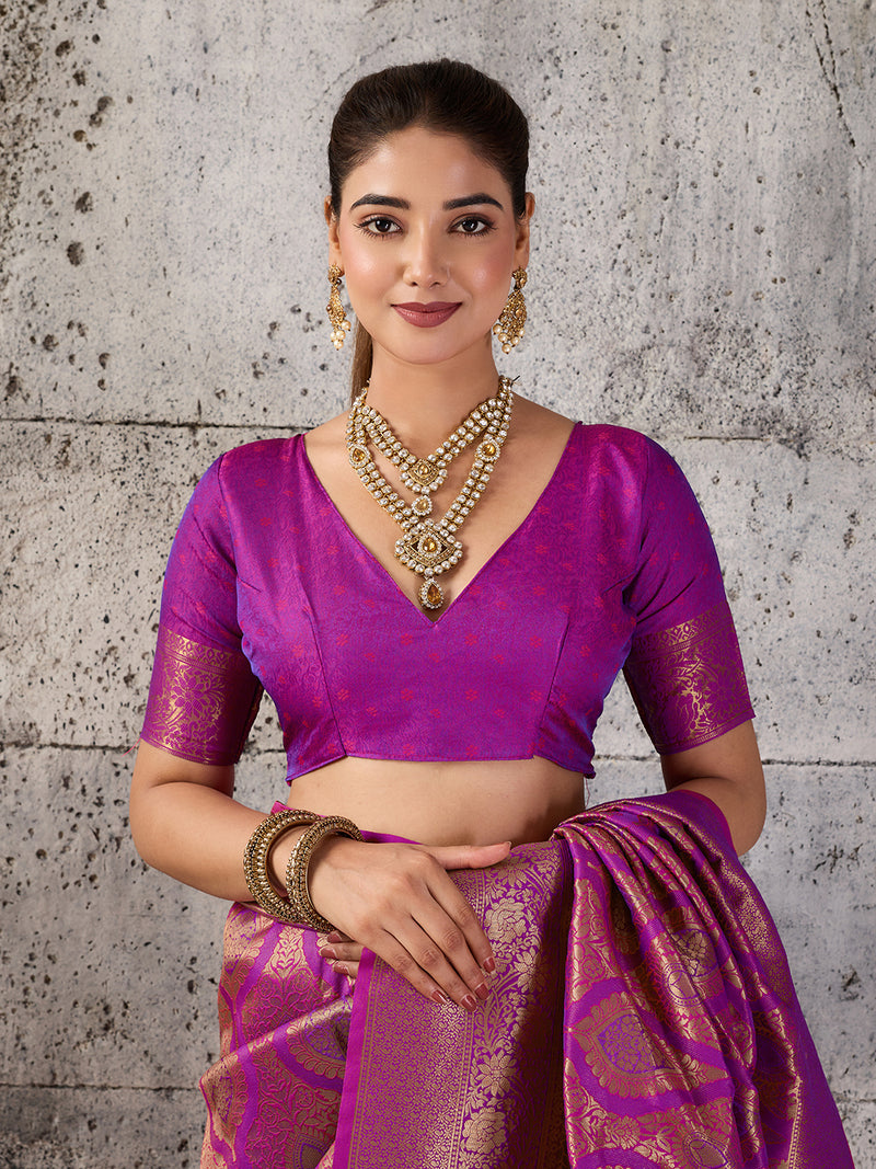 Magenta Kanjivaram Silk Blend Brocade Saree | EZB SI04 SUPRS1006