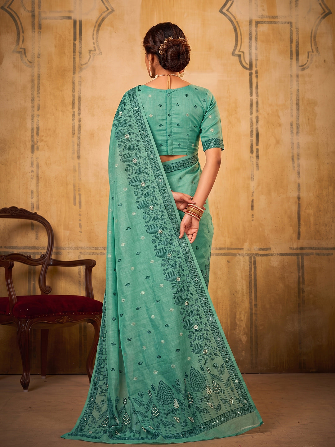 Sea Green Cotton  Woven Floral Saree | EZB SI04 SURAN1002