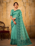Sea Green Cotton  Woven Floral Saree | EZB SI04 SURAN1002