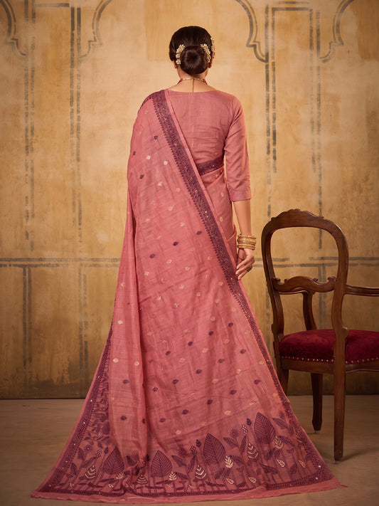 Light Pink Cotton  Woven Floral Saree | EZB SI04 SURAN1003