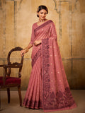Light Pink Cotton  Woven Floral Saree | EZB SI04 SURAN1003