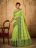 Light Green Cotton  Woven Floral Saree | EZB SI04 SURAN1004