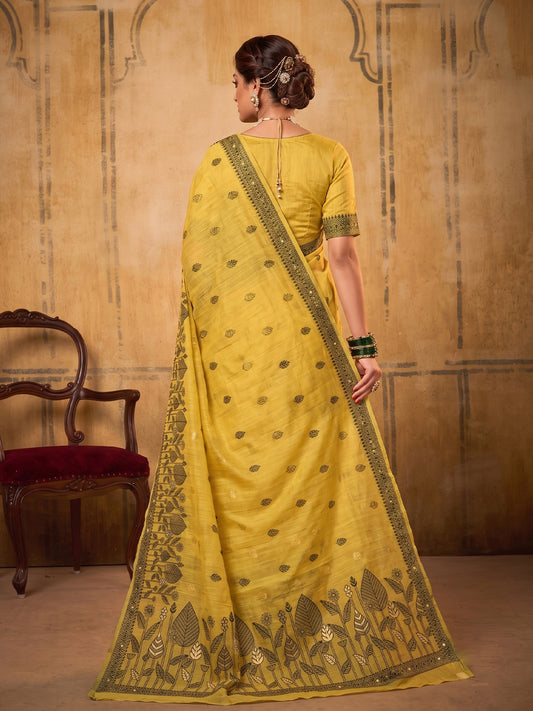 Yellow Cotton  Woven Floral Saree | EZB SI04 SURAN1005