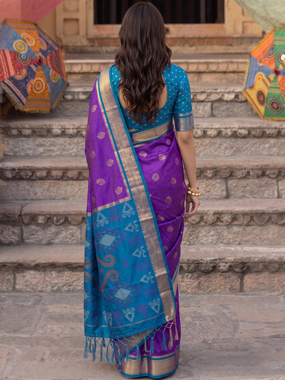 Purple Soft Silk Contrast Pallu Saree | EZB SI04 SURIV1002
