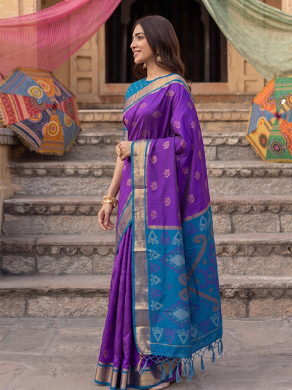 Purple Soft Silk Contrast Pallu Saree | EZB SI04 SURIV1002