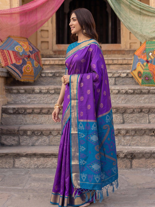 Purple Soft Silk Contrast Pallu Saree | EZB SI04 SURIV1002