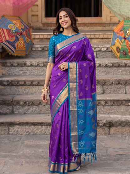Purple Soft Silk Contrast Pallu Saree | EZB SI04 SURIV1002