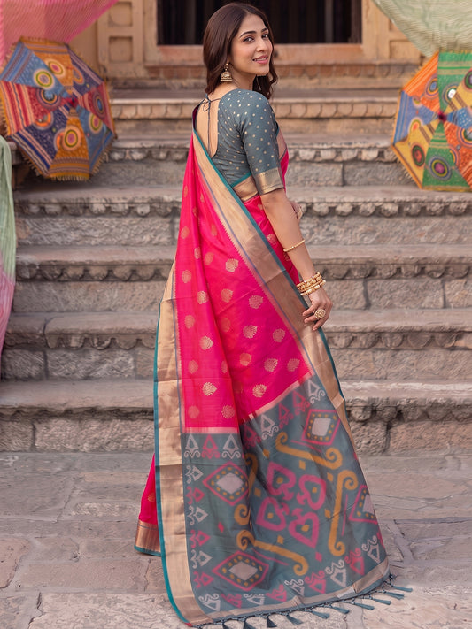 Pink Soft Silk Contrast Pallu Saree | EZB SI04 SURIV1003