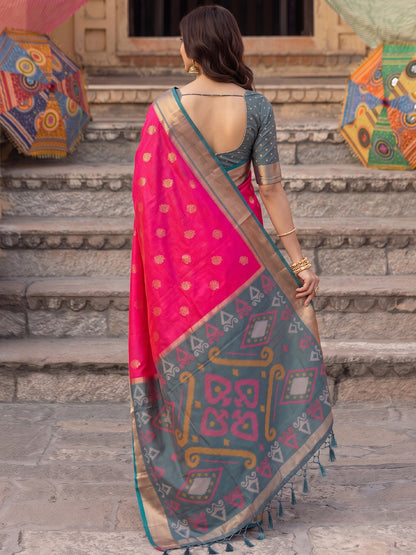 Pink Soft Silk Contrast Pallu Saree | EZB SI04 SURIV1003