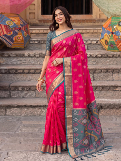 Pink Soft Silk Contrast Pallu Saree | EZB SI04 SURIV1003