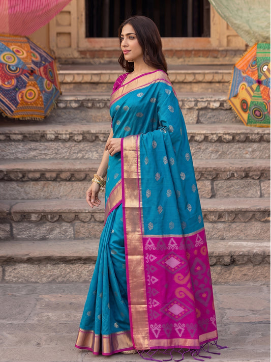 Rama Green Soft Silk Contrast Pallu Saree | EZB SI04 SURIV1006