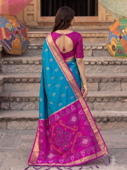 Rama Green Soft Silk Contrast Pallu Saree | EZB SI04 SURIV1006
